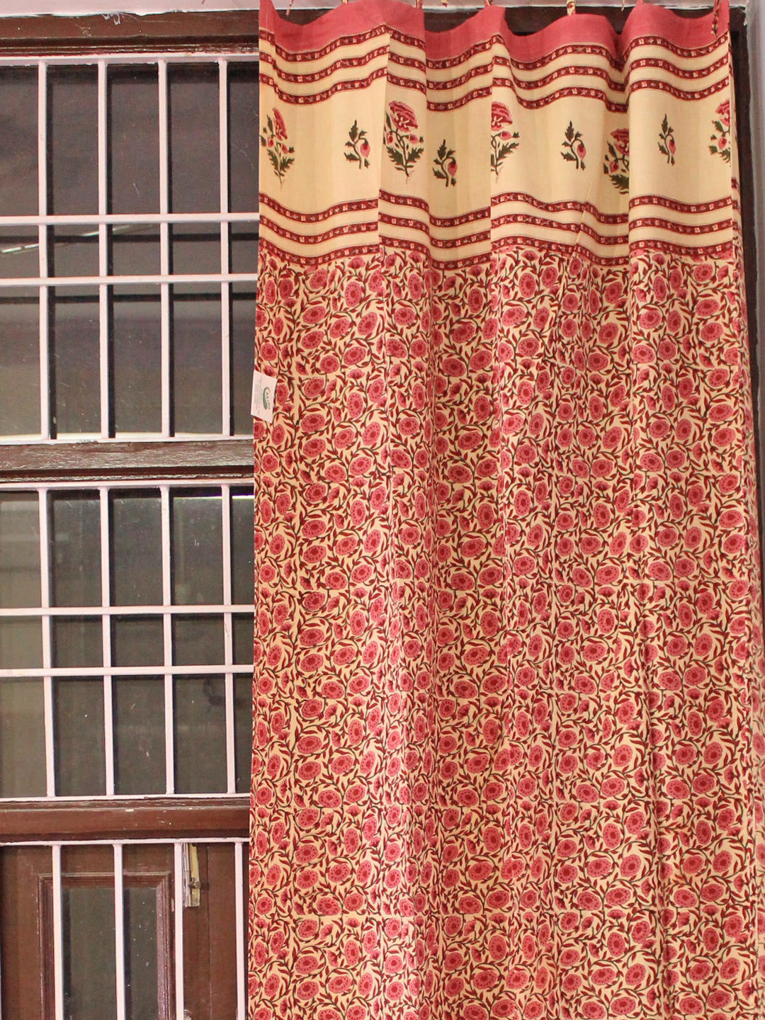 Curtain Mughal Jaal Hand Block Print in Pink