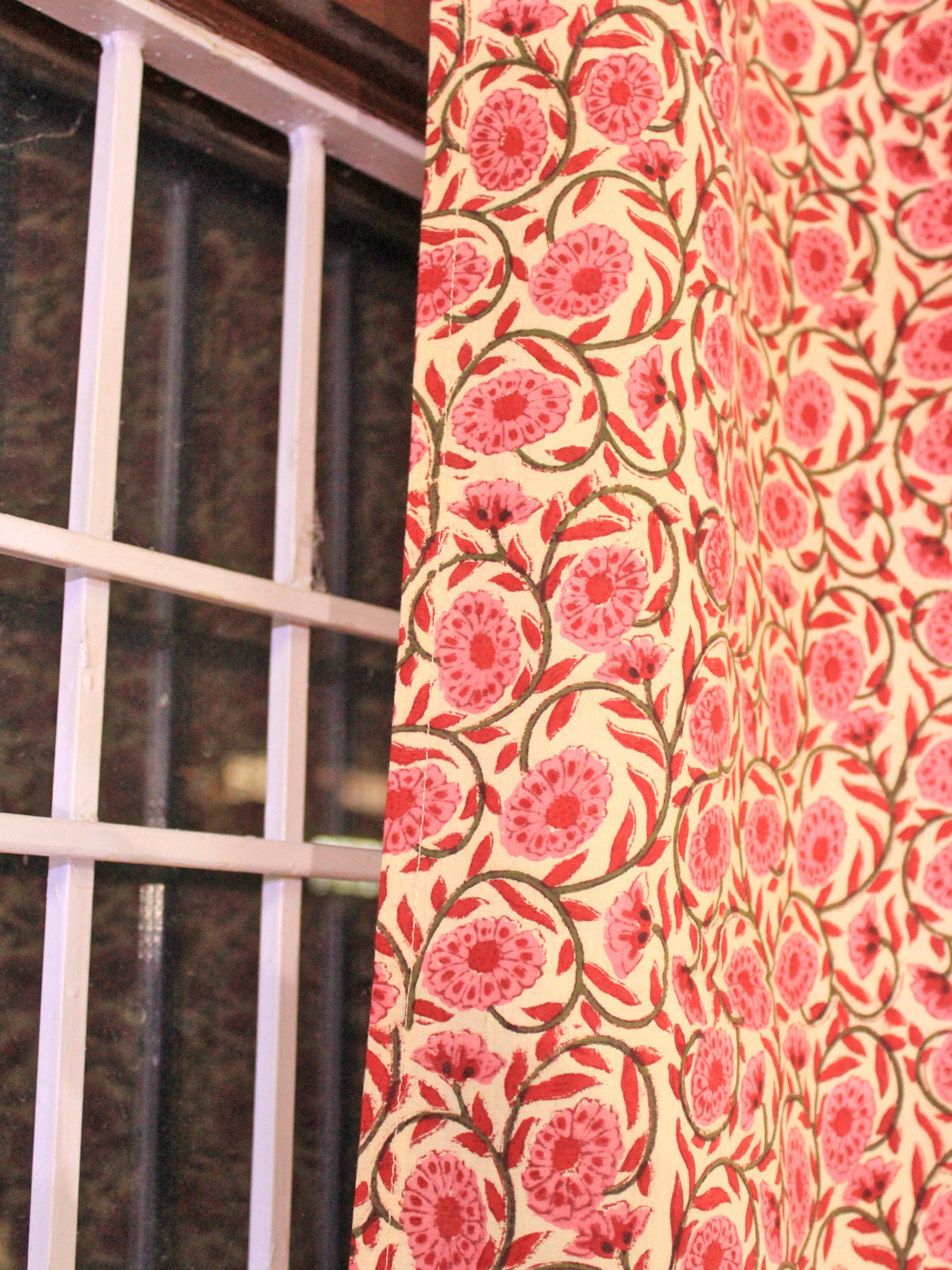 Curtain Mughal Jaal Hand Block Print in Pink
