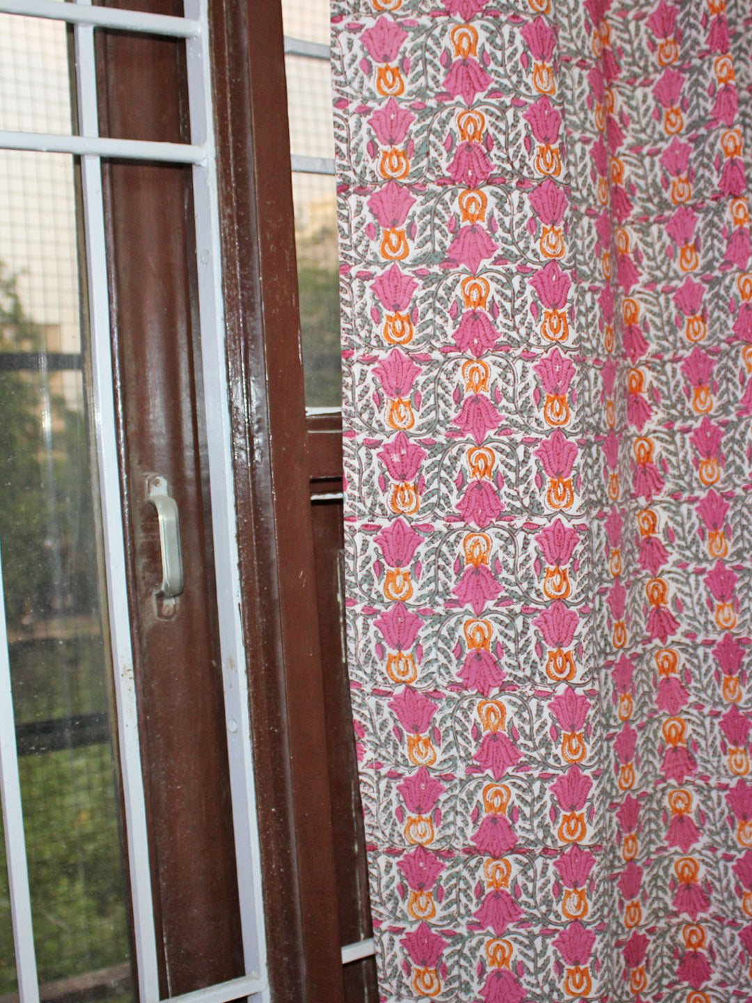 Curtain Mughal Jaal Hand Block Print in Raspberry Pink