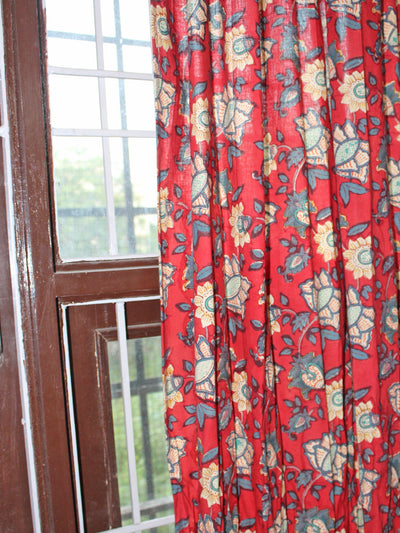 Curtain Big Flower Jaal Hand Block Print in Red