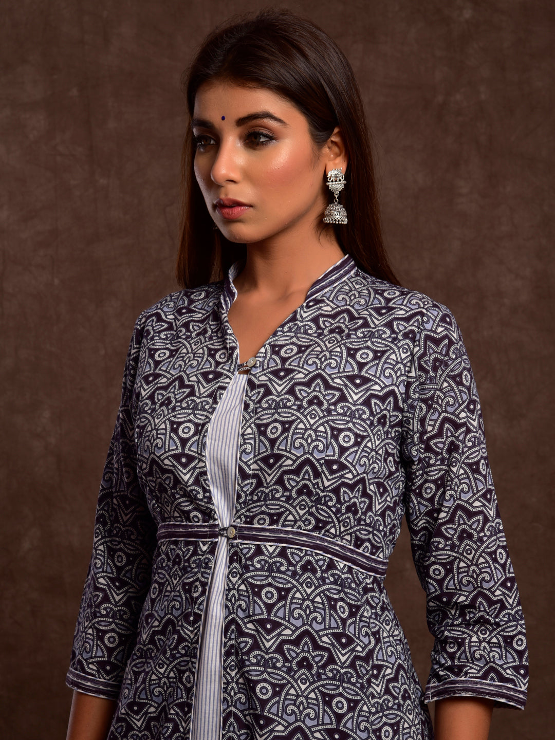 Cotton Geo Jaal Jacket with Inner Set of 2 Pcs Black
