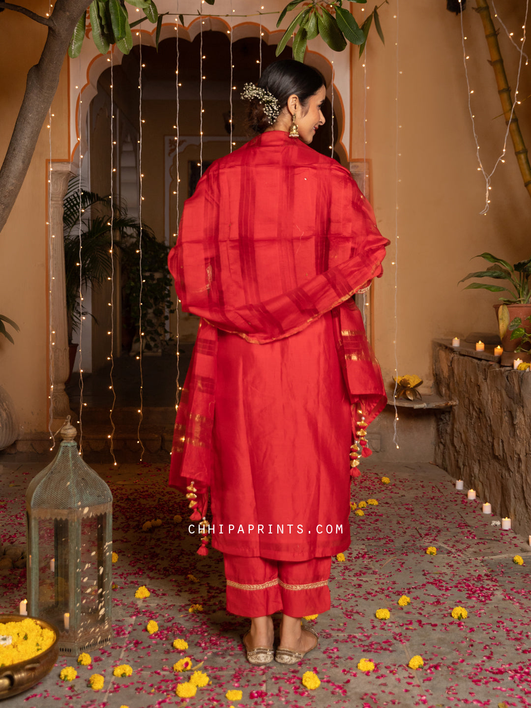 Chanderi Silk Suit Set in Goji Berry from Jashn Collection
