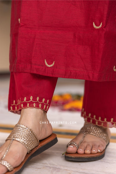 Chanderi Silk Chand Buti Suit Set in Goji Berry Red