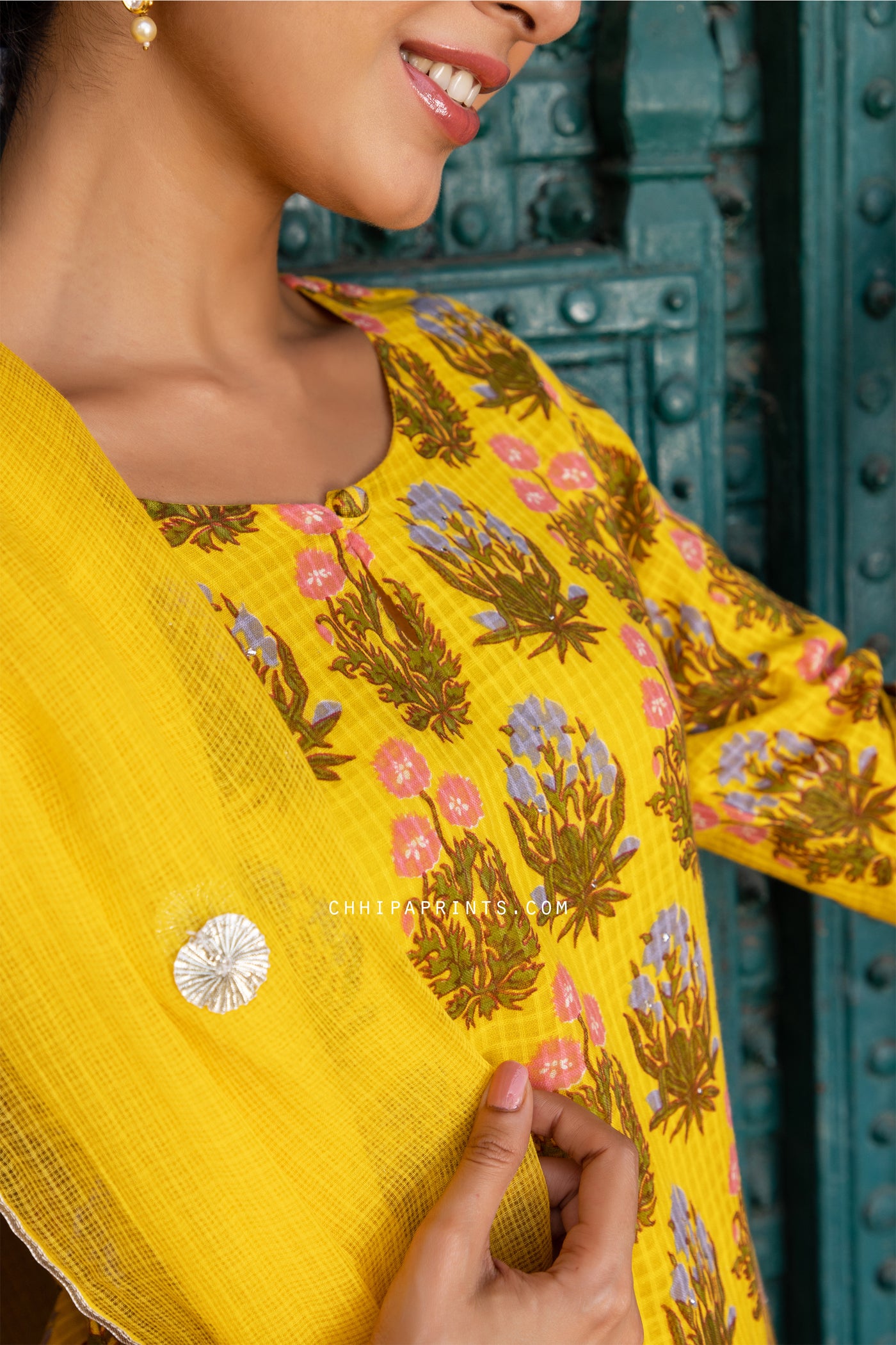 Cotton Buta Print Suit Set in Yellow from Sawan Collection