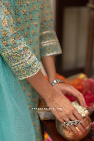 Chanderi Silk Gud Buti Suit Set in Aqua Sky