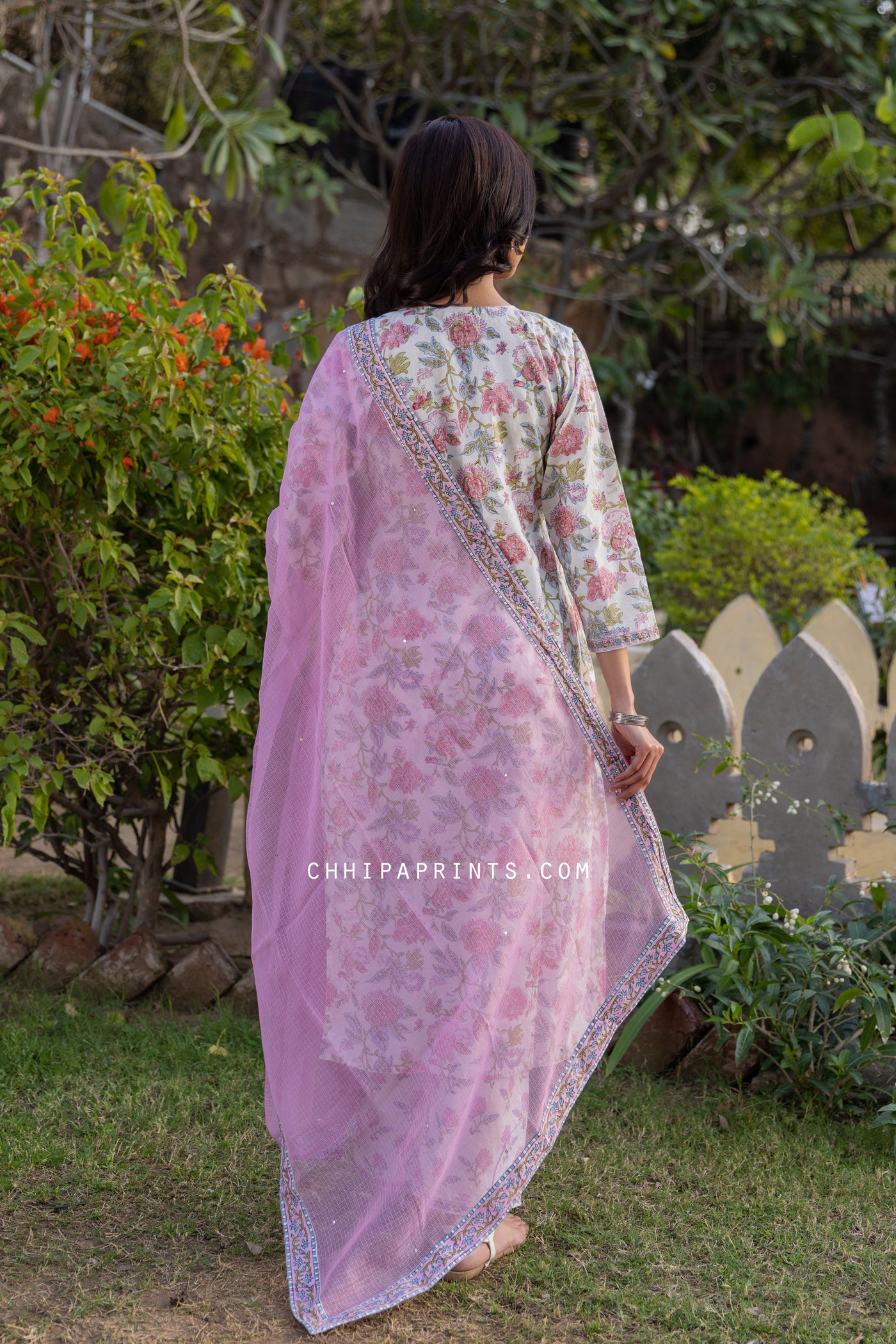 Cotton Block Printed Suit Set in Candy Pink (Set of 3)