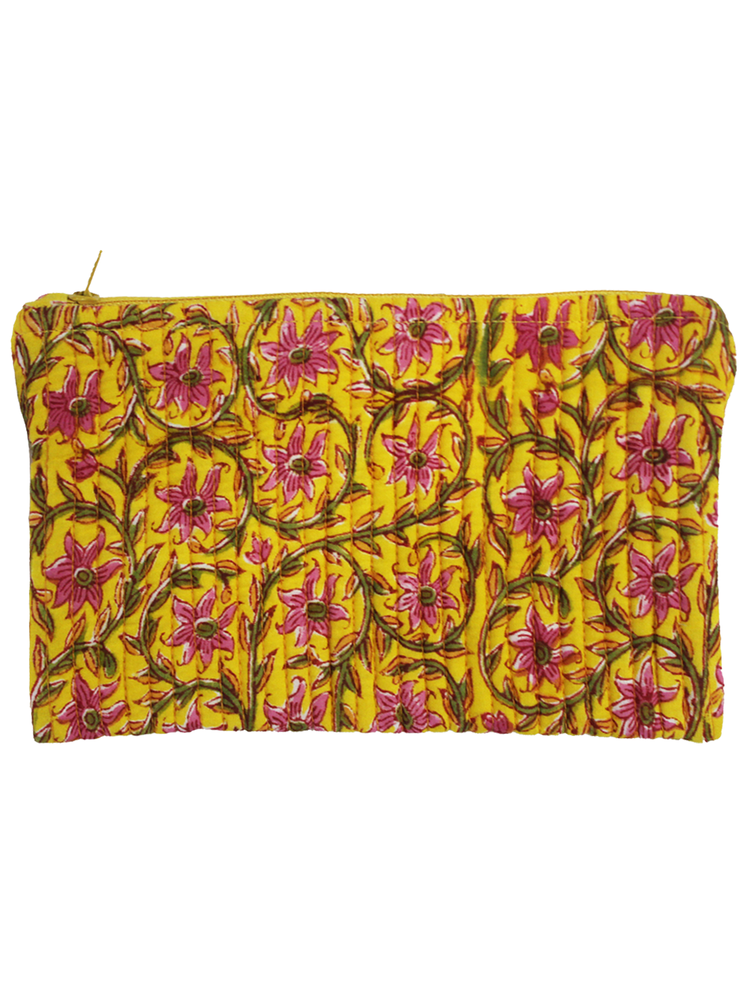 Yellow Hand Block Printed Cotton Pouch