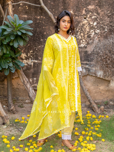 Cotton Deer Print Suit Set from Bahar Collection in Solar Yellow
