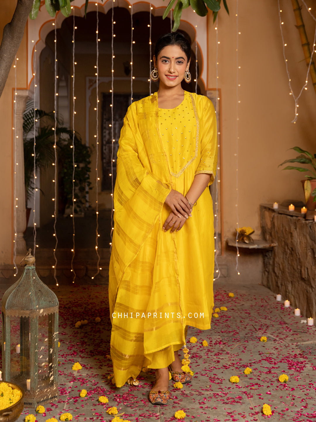 Chanderi Silk Suit Set in Solar Power from Jashn Collection