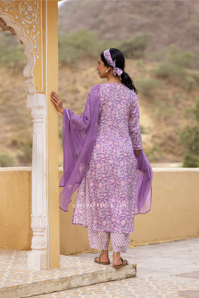 Cotton Anar Jaal Suit Set in Rhapsody Purple
