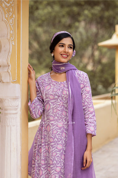 Cotton Anar Jaal Suit Set in Rhapsody Purple