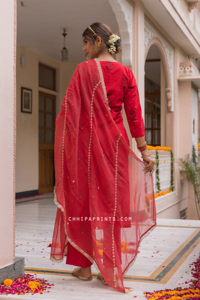 Cotton Buta Print Suit Set from Utsav Collection in Goji Berry Red