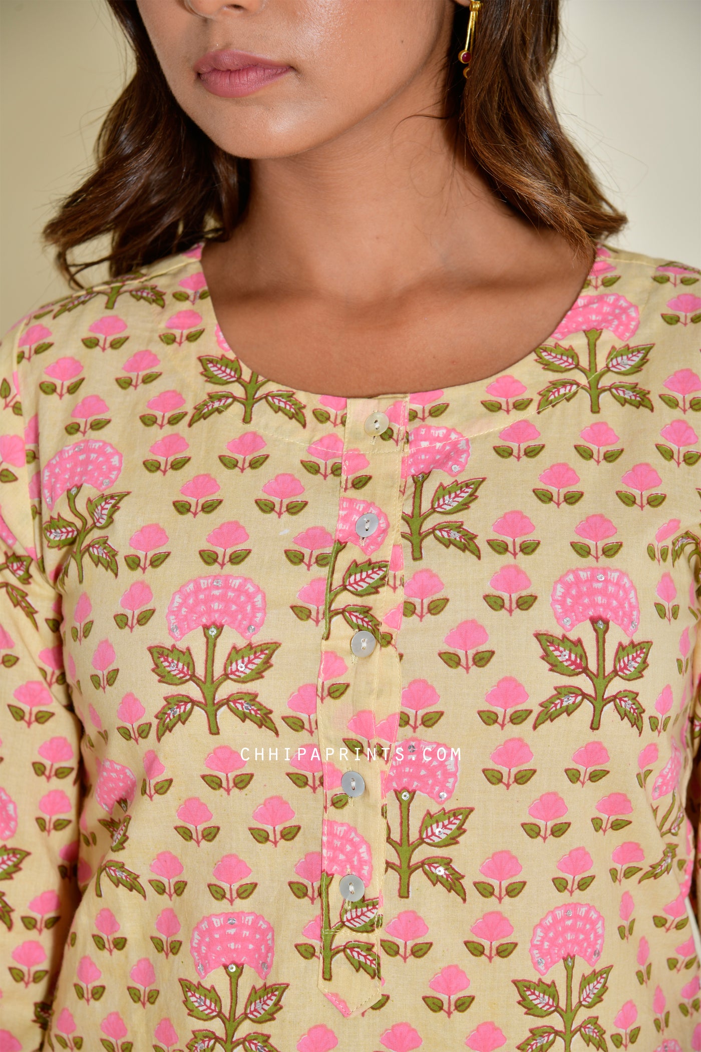 Cotton Mughal Buti Suit Set in Shades of Beige