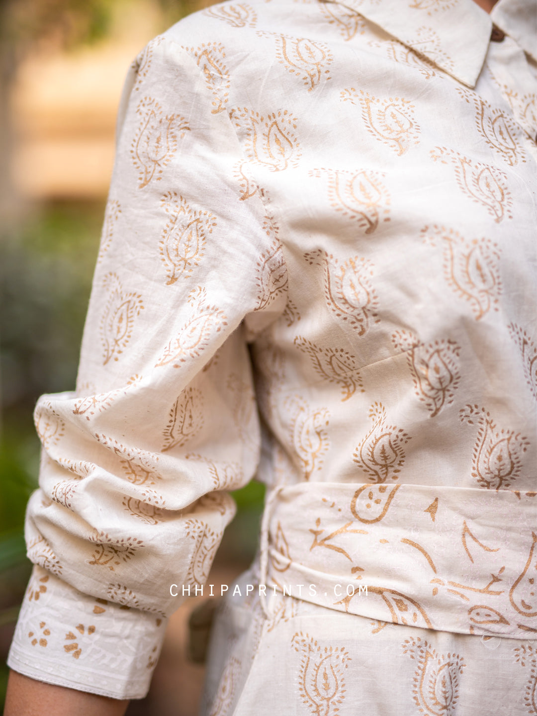 Cotton Gold Khari Paisley Print Shirt Dress Ivory
