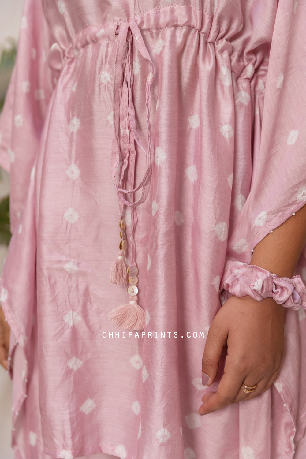 Cotton Silk Bandhani Co Ord Set in Dawn Pink