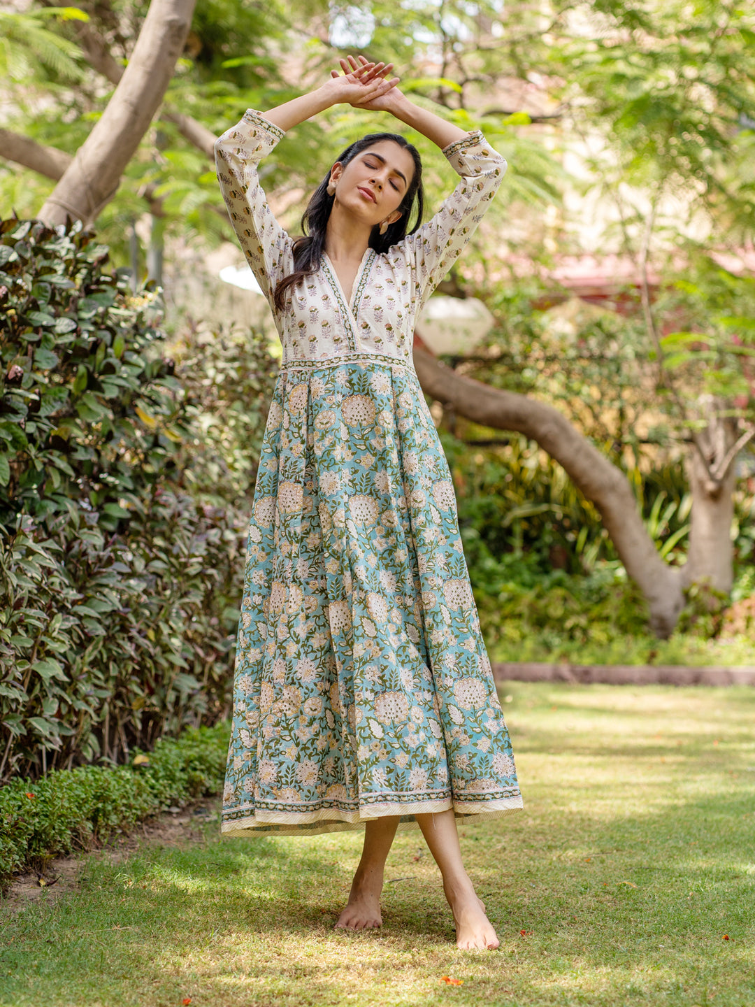 Cotton Dress 3125 Aqua Grey Jaal Buti