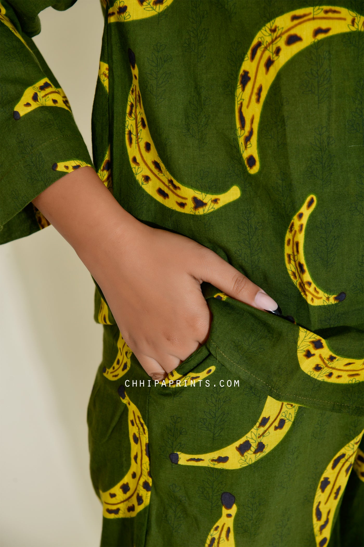 Cotton Banana Print Co Ord Set in Green