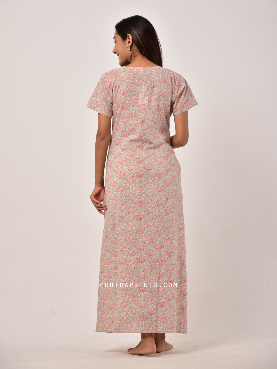 Cotton Lotus Jaal Night Gown in Grey