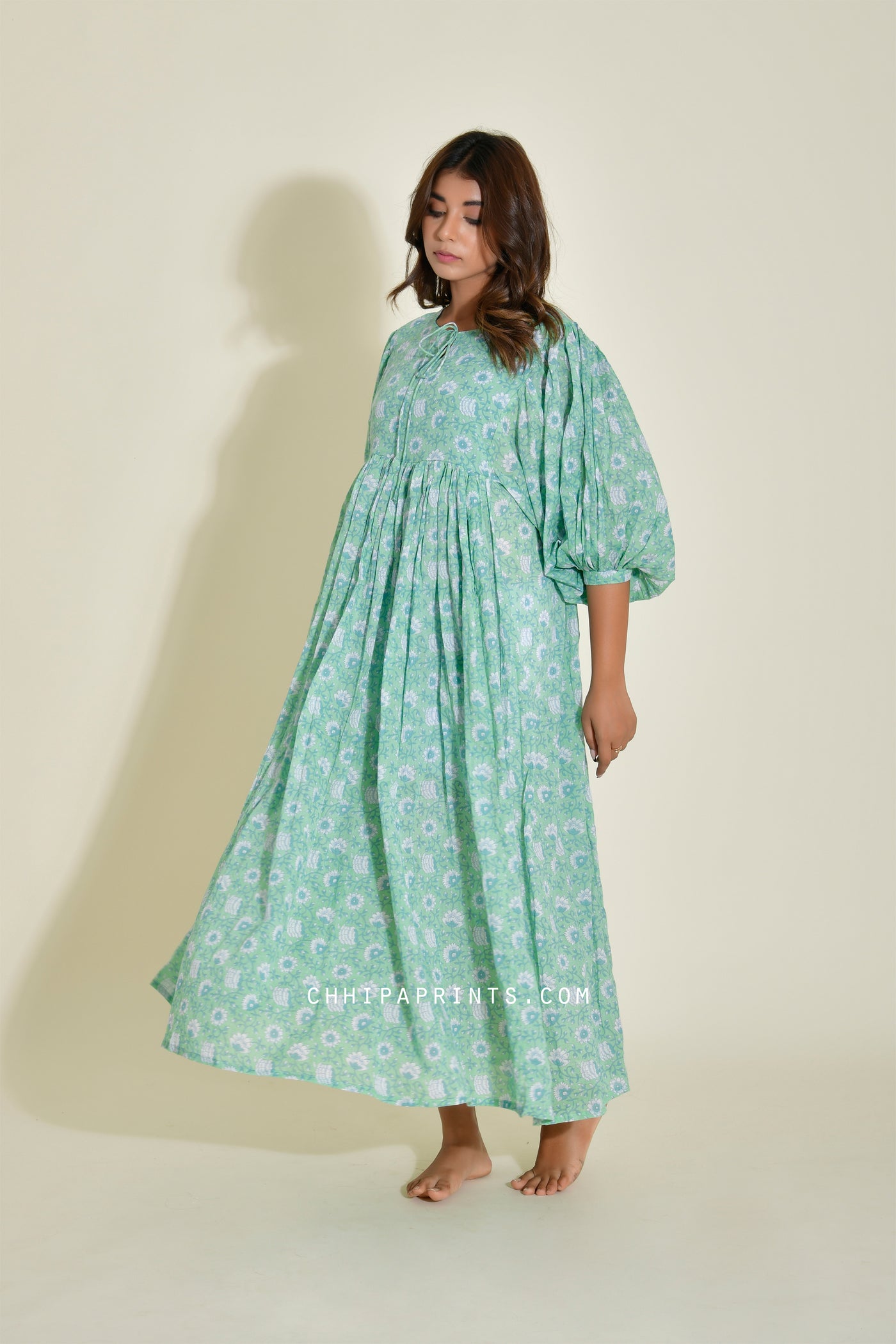 Green Cotton Gown Dress - GW0169