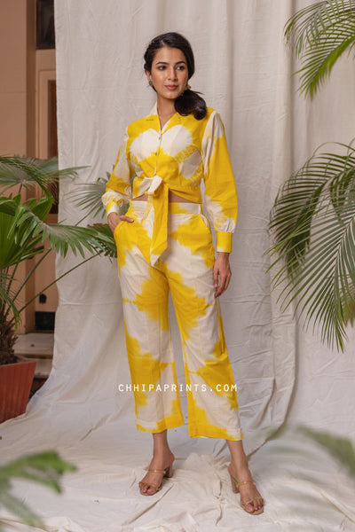 Cotton Tie Dye Chokda Co Ord Set in Solar Yellow