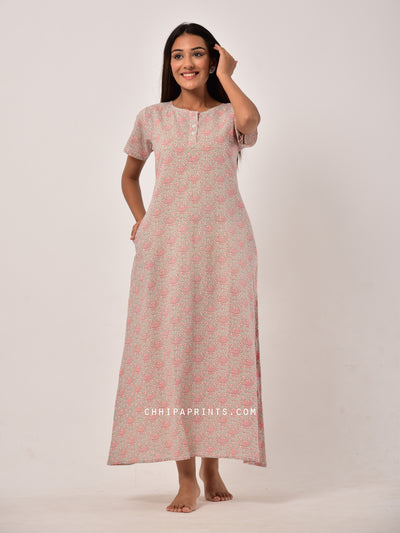 Cotton Lotus Jaal Night Gown in Grey