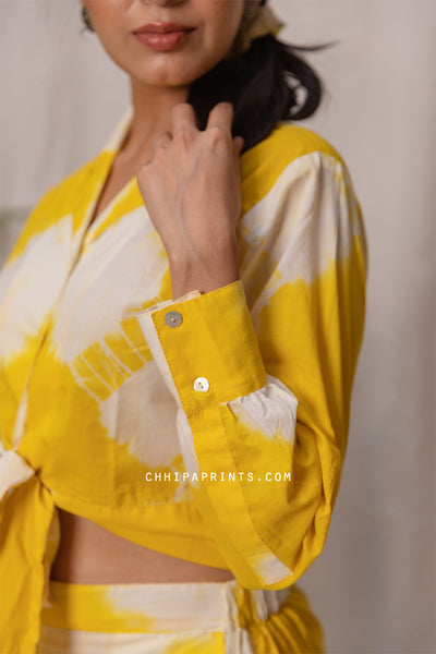 Cotton Tie Dye Chokda Co Ord Set in Solar Yellow
