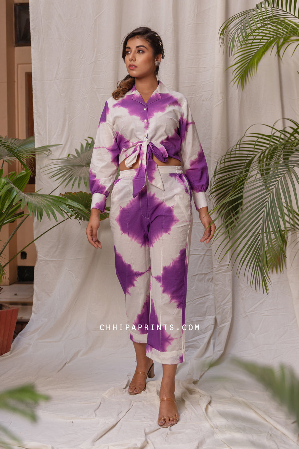Cotton Tie Dye Chokda Co Ord Set in Purple