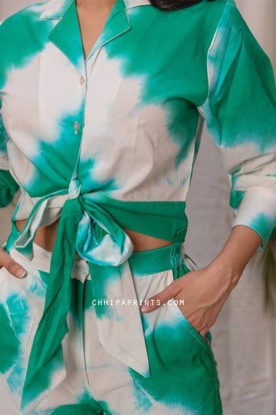 Cotton Tie Dye Chokda Co Ord Set in Sea Green