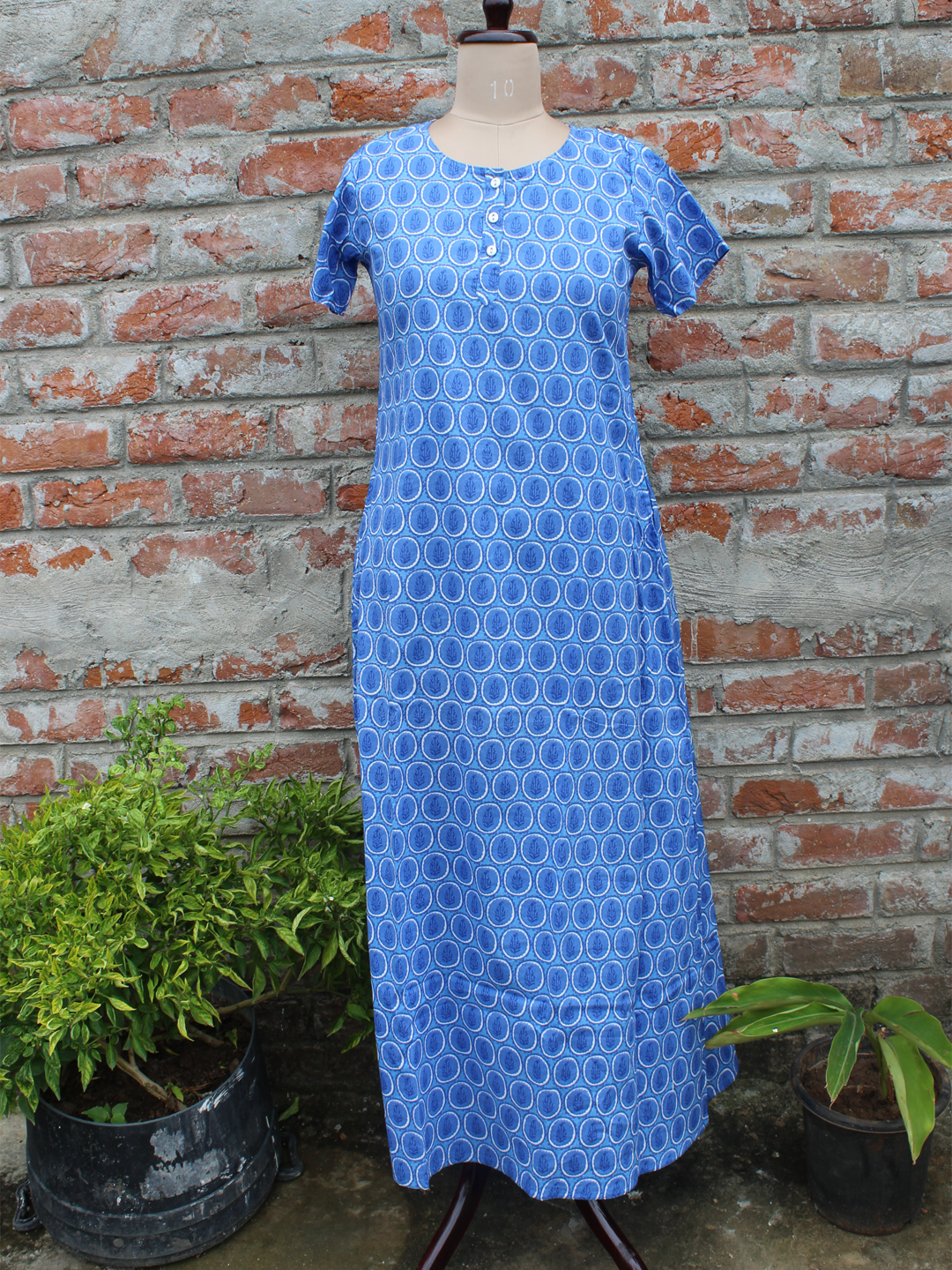Women Night Gown Blue Floral Jaal