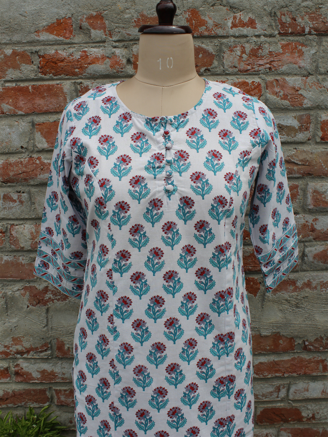 Pure Cotton Women Kurta Off White Floral Butta