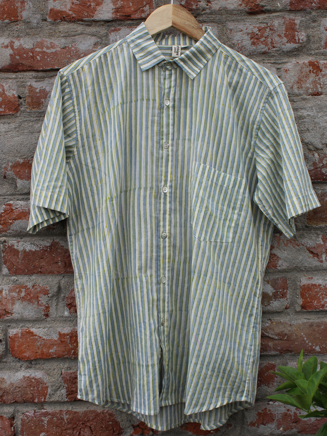 Men Shirt Grey and White Stripes.