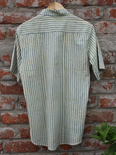 Men Shirt Grey and White Stripes.
