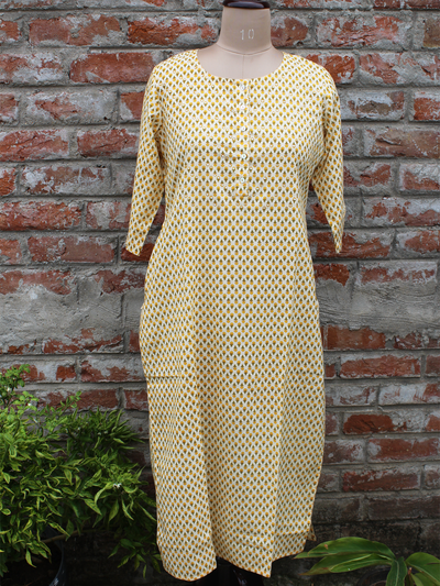 Hand Block Printed Women Kurta Yellow