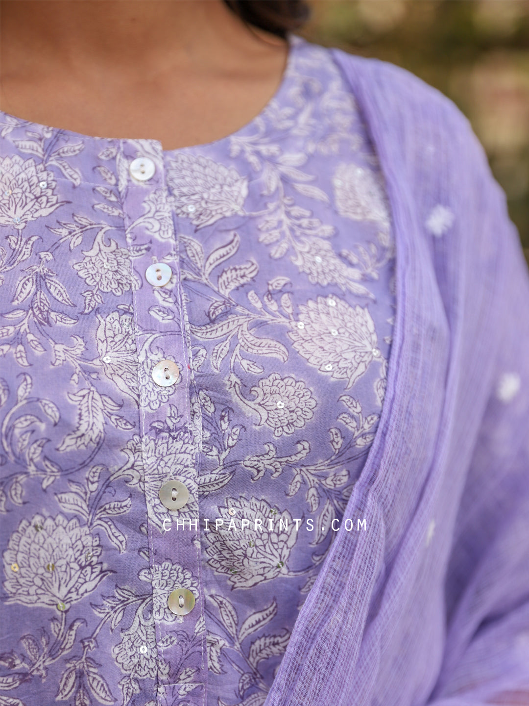 Cotton Jaal Print Suit Set in Purple