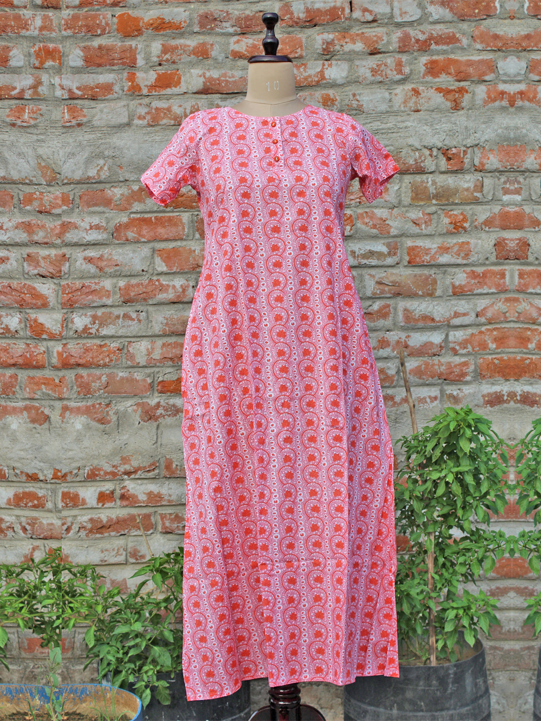 Women Night Gown Pink Peach Floral Jaal