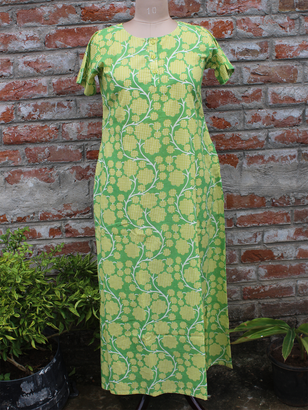 Women Night Gown Green Floral Jaal